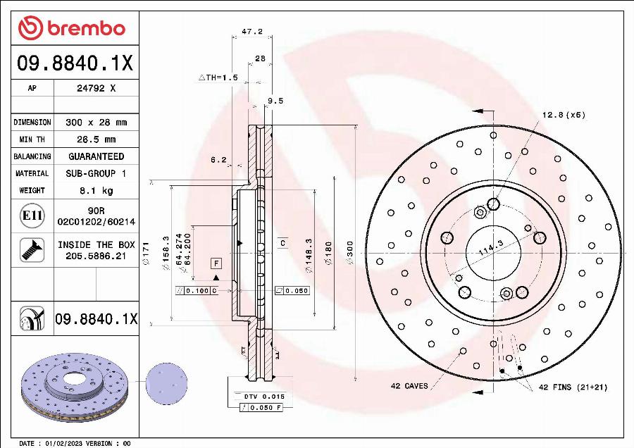 Brembo 09.8840.1X - Discofreno www.autoricambit.com