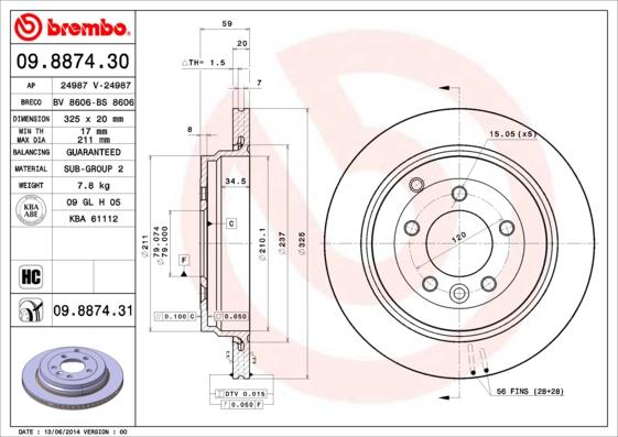 Brembo 09.8874.30 - Discofreno www.autoricambit.com