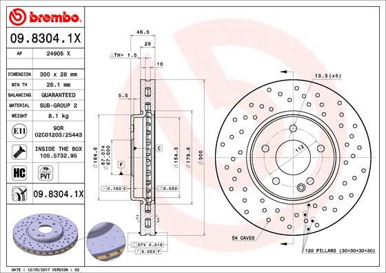 Brembo 09.8304.1X - Discofreno www.autoricambit.com