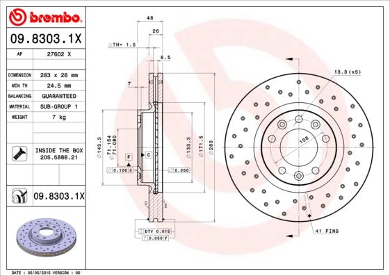 Brembo 09.8303.1X - Discofreno www.autoricambit.com