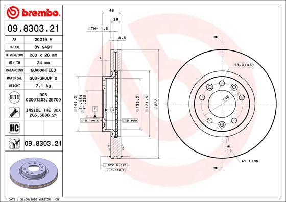 Brembo 09.8303.21 - Discofreno www.autoricambit.com