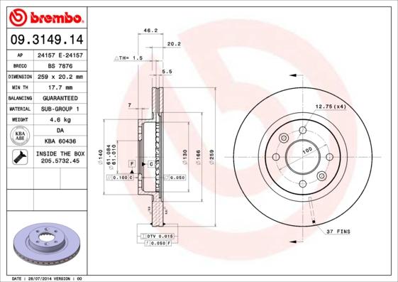 Brembo 09.3149.14 - Discofreno www.autoricambit.com