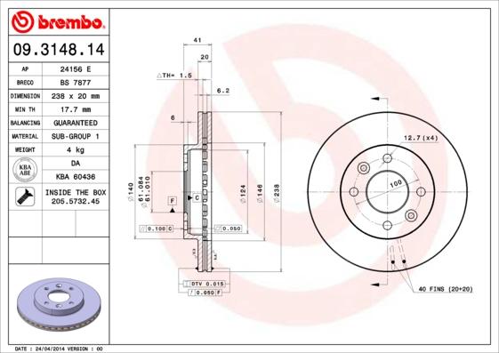 Brembo 09.3148.14 - Discofreno www.autoricambit.com