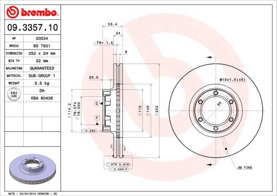 Brembo 09.3357.10 - Discofreno www.autoricambit.com