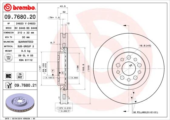 Brembo 09.7680.20 - Discofreno www.autoricambit.com