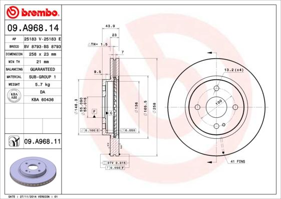 Brembo 09.A968.14 - Discofreno www.autoricambit.com