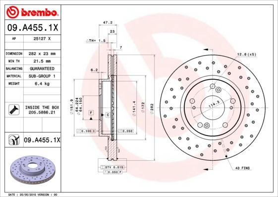 Brembo 09.A455.1X - Discofreno www.autoricambit.com