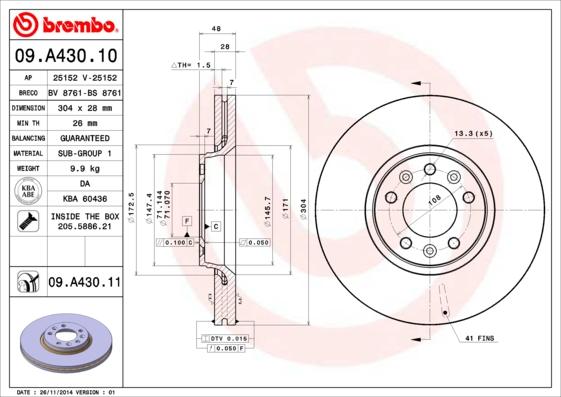 Brembo 09.A430.10 - Discofreno www.autoricambit.com