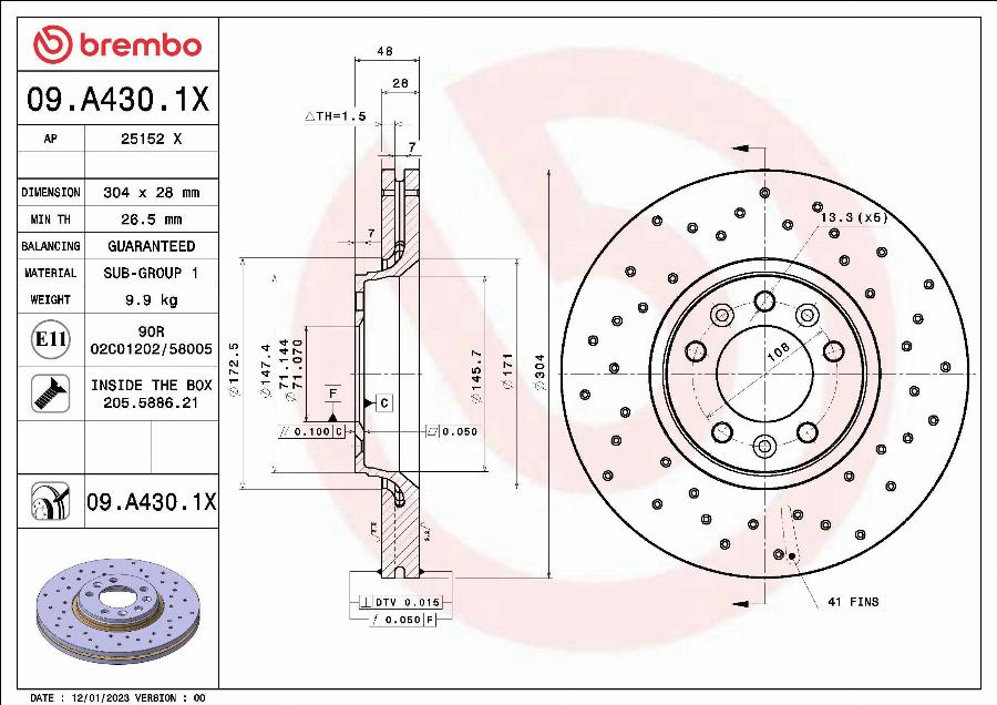 Brembo 09.A430.1X - Discofreno www.autoricambit.com