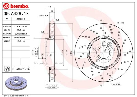 Brembo 09.A426.1X - Discofreno www.autoricambit.com