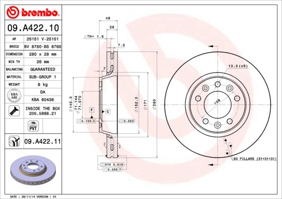 Brembo 09.A422.11 - Discofreno www.autoricambit.com