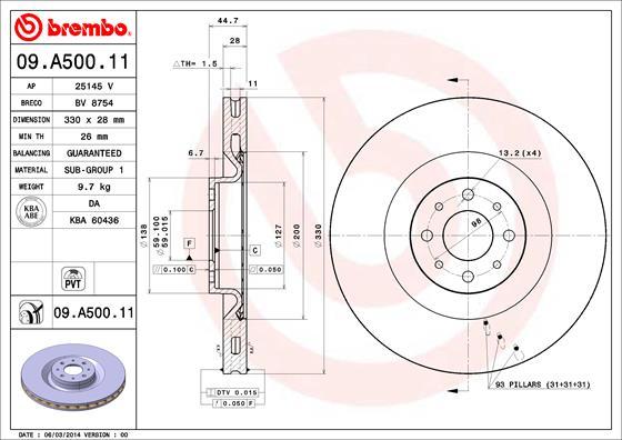 Brembo 09.A500.11 - Discofreno www.autoricambit.com