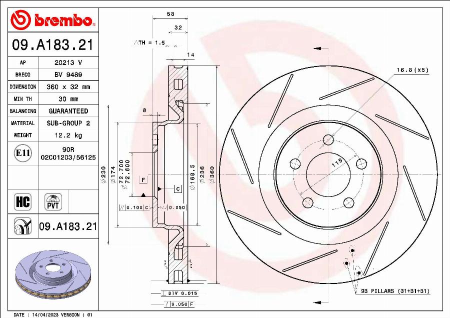 Brembo 09.A183.21 - Discofreno www.autoricambit.com