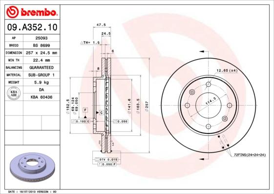 Brembo 09.A352.10 - Discofreno www.autoricambit.com