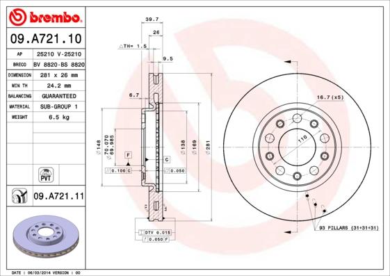 Brembo 09.A721.10 - Discofreno www.autoricambit.com