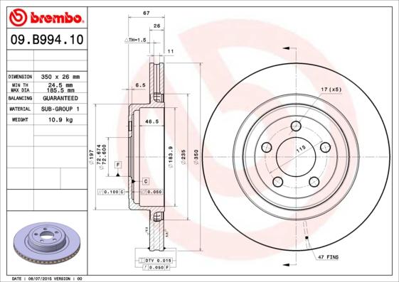 Brembo 09.B994.10 - Discofreno www.autoricambit.com