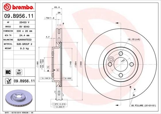 Brembo 09.B956.11 - Discofreno www.autoricambit.com