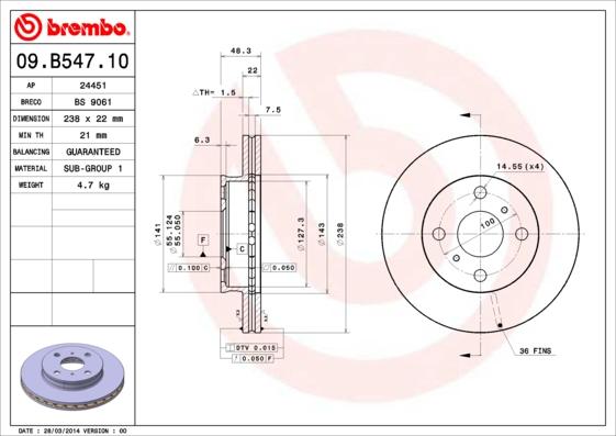 Brembo 09.B547.10 - Discofreno www.autoricambit.com