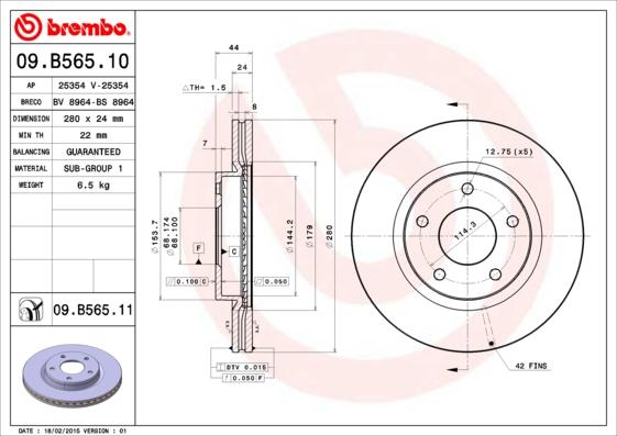 Brembo 09.B565.10 - Discofreno www.autoricambit.com