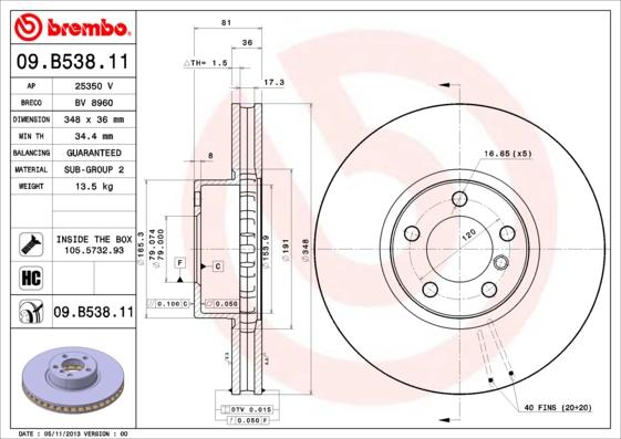 Brembo 09.B538.11 - Discofreno www.autoricambit.com