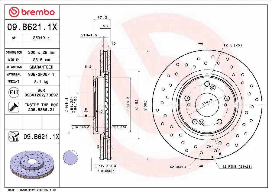 Brembo 09.B621.1X - Discofreno www.autoricambit.com