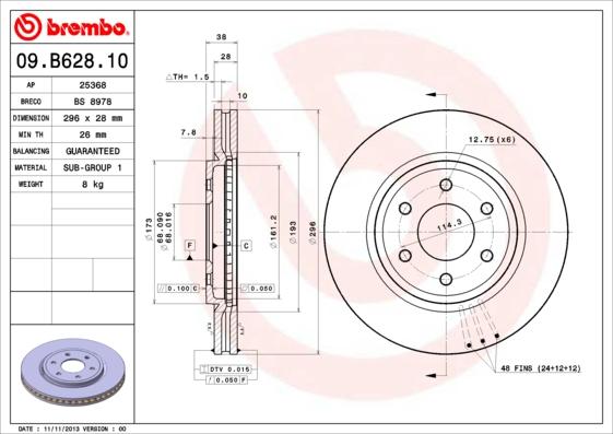 Brembo 09.B628.10 - Discofreno www.autoricambit.com