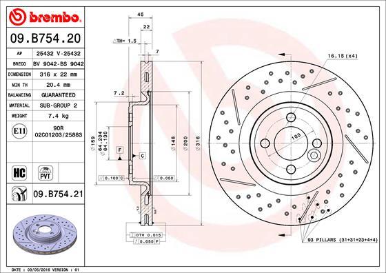 Brembo 09.B754.21 - Discofreno www.autoricambit.com