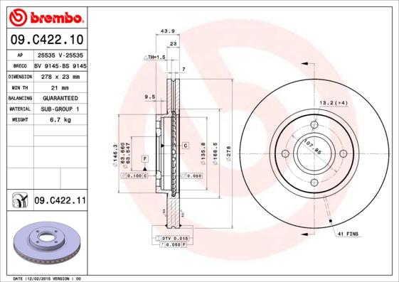 Brembo 09.C422.11 - Discofreno www.autoricambit.com