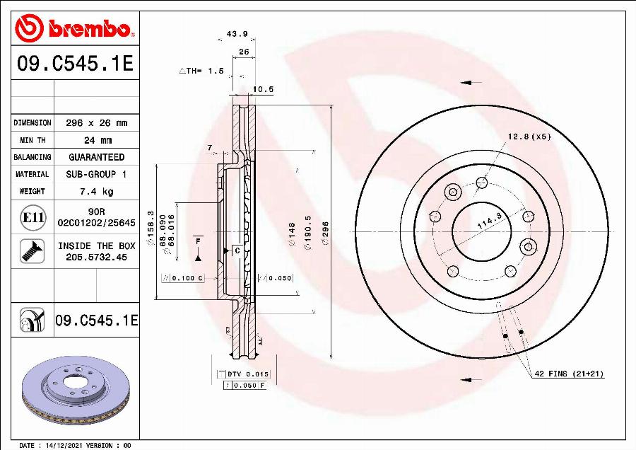 Brembo 09.C545.1E - Discofreno www.autoricambit.com