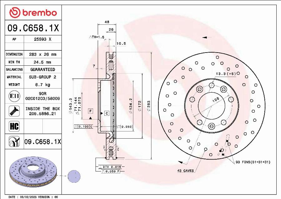 Brembo 09.C658.1X - Discofreno www.autoricambit.com