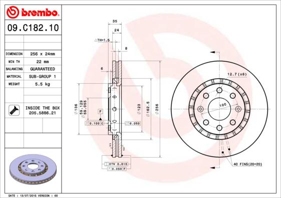 Brembo 09.C182.10 - Discofreno www.autoricambit.com