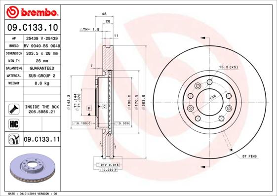 Brembo 09.C133.11 - Discofreno www.autoricambit.com