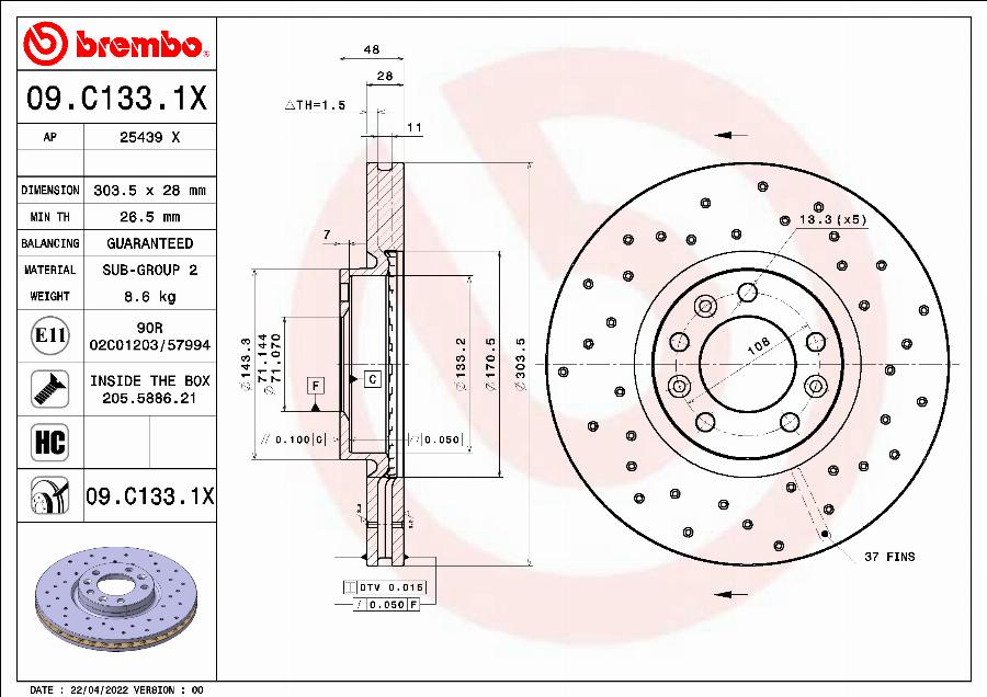 Brembo 09.C133.1X - Discofreno www.autoricambit.com