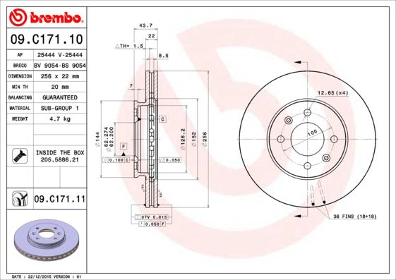 Brembo 09.C171.10 - Discofreno www.autoricambit.com