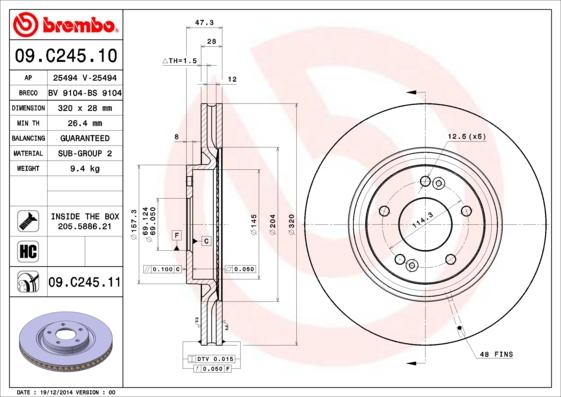 Brembo 09.C245.11 - Discofreno www.autoricambit.com