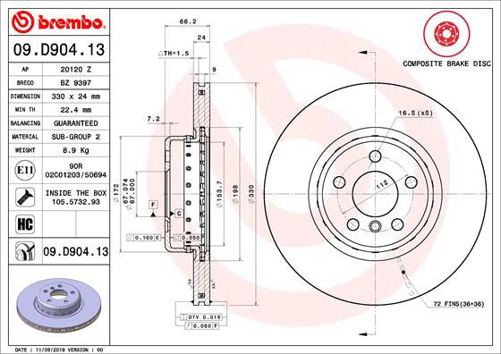 Brembo 09.D904.13 - Discofreno www.autoricambit.com