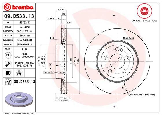 Brembo 09.D533.13 - Discofreno www.autoricambit.com