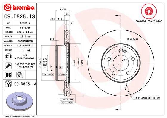 Brembo 09.D525.13 - Discofreno www.autoricambit.com