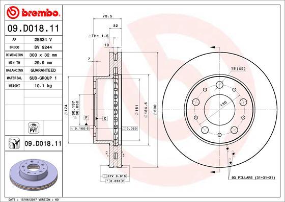 Brembo 09.D018.11 - Discofreno www.autoricambit.com