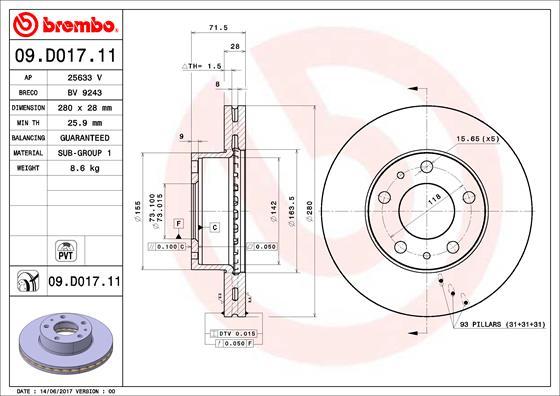 Brembo 09.D017.11 - Discofreno www.autoricambit.com