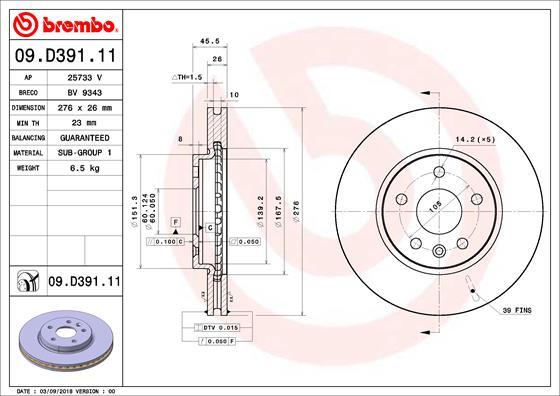 Brembo 09.D391.11 - Discofreno www.autoricambit.com