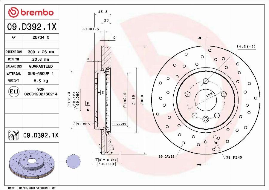 Brembo 09.D392.1X - Discofreno www.autoricambit.com