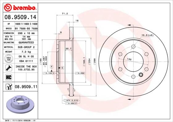 Brembo 08.9509.14 - Discofreno www.autoricambit.com