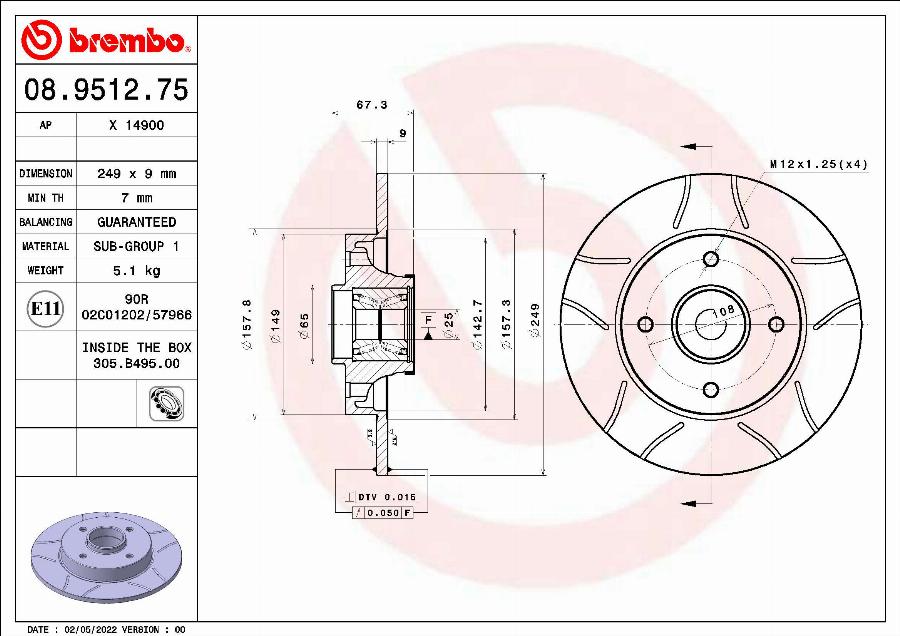 Brembo 08.9512.75 - Discofreno www.autoricambit.com