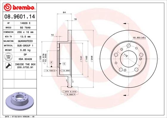 Brembo 08.9601.14 - Discofreno www.autoricambit.com