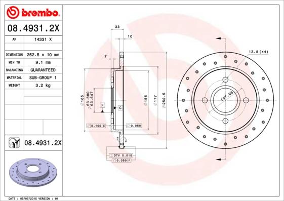 Brembo 08.4931.2X - Discofreno www.autoricambit.com