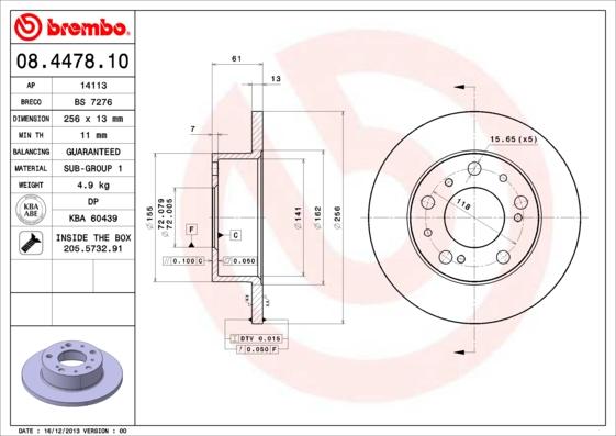 Brembo 08.4478.10 - Discofreno www.autoricambit.com