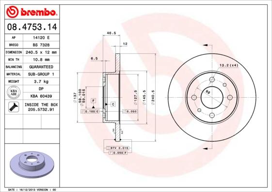 Brembo 08.4753.14 - Discofreno www.autoricambit.com