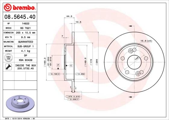 Brembo 08.5645.40 - Discofreno www.autoricambit.com