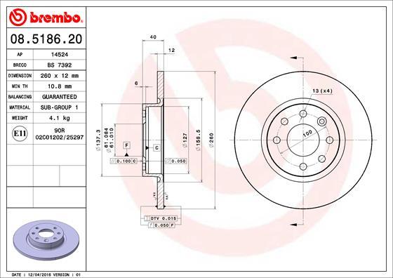 Brembo 08.5186.20 - Discofreno www.autoricambit.com